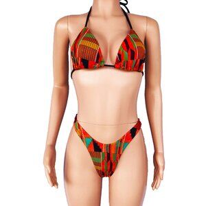 NEW! DIYANU Kente Cloth Design 'Bisi' African Print Bikini Swimsuit TWO-PIECE